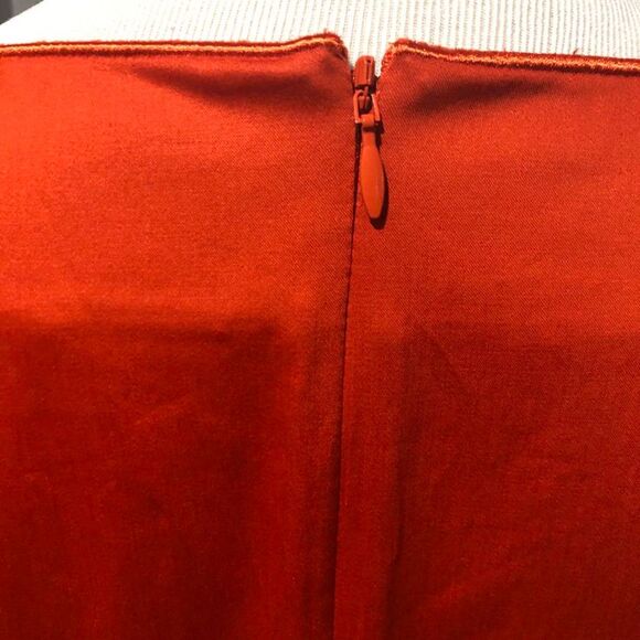 Elie Tahari Orange Midi Knee Length Fit Flare Pockets Belted Cotton Dress Size 6 - Picture 14 of 16